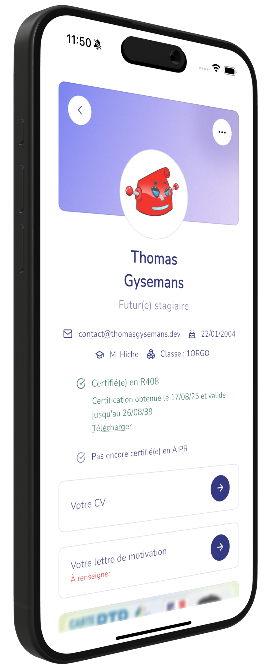 Capture d'écran de l'application